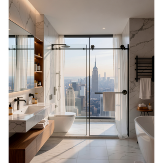 Sunvega Frameless Sliding Shower Door in Matte Black with Clear Glass