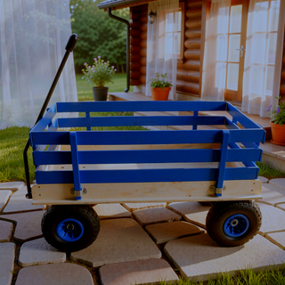 Sunvega Fresh Blue Solid Wood All-Terrain Toy and Garden Tool Cart Trolley
