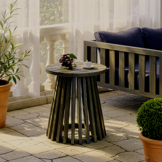 Sunvega Grey Acacia Wood Outdoor Round Side Table for Patio Backyard Balcony