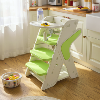 Sunvega Multi-Functional Adjustable Height Toddler Tower with Five-Point Seat Belts
