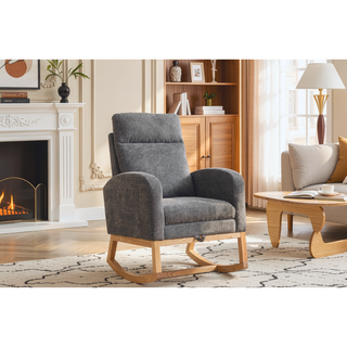 Sunvega Modern Upholstered Nursery Glider Rocking Chair with High Backrest and Side Pocket
