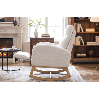 Sunvega Teddy Fabric Rocking Chair With Wood Legs For Living Room And Bedroom