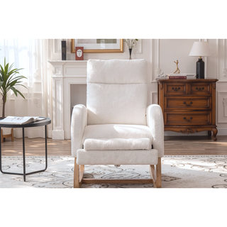 Sunvega Teddy Fabric Rocking Chair With Wood Legs For Living Room And Bedroom