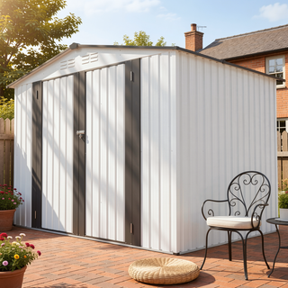 Sunvega All Weather Metal Storage Shed with 2 Lockable Doors for Garden Backyard