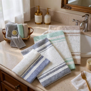 Sunvega Reversible Cotton Bath Rug with Plush Stripes and Textured Massage