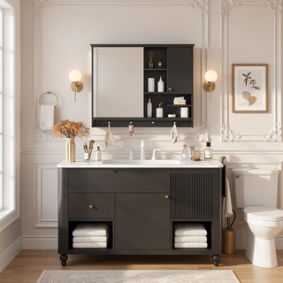 Sunvega 36 Inch Wall Mounted Bathroom Mirror Cabinet with Adjustable Shelf and Hidden Storage