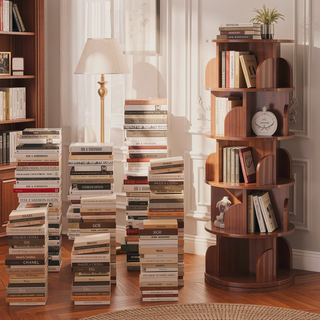 Sunvega 360° Rotating Bookshelf with Wheels and Drawer for Space-Saving Storage