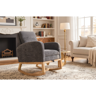 Sunvega Modern Upholstered Nursery Glider Rocking Chair with High Backrest and Side Pocket