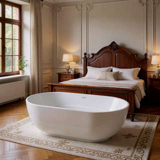 Sunvega Premium High-back Oval Acrylic Freestanding Soaker Bathtub Non-Slip Easy Clean
