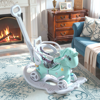 Sunvega Unicorn Rocking Horse for Toddlers with Push Handle and Backrest
