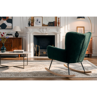 Sunvega Teddy Fabric Rocking Chair with Adjustable Footrest for Living Room