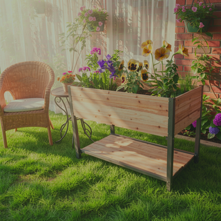 Sunvega Solid Wood Raised Garden Bed Planter Box with Legs and Storage Shelf