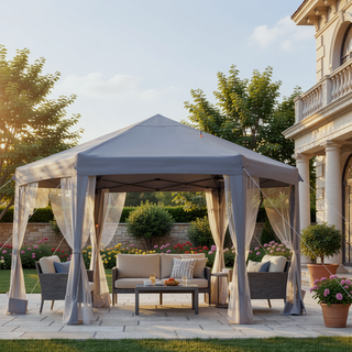 Sunvega Hexagonal Pop Up Gazebo Canopy Tent with Mesh Sidewalls for Outdoor Use