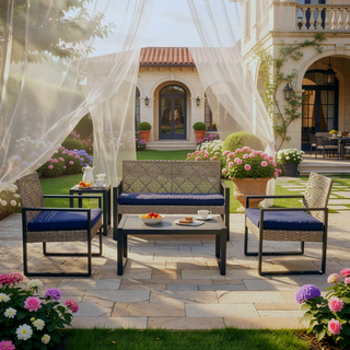 Sunvega Modern Outdoor Patio Furniture Set with Acacia Wood Table and PE Rattan