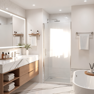 Sunvega 24x72 Inch Brushed Nickel Pivot Shower Door with Half Frame