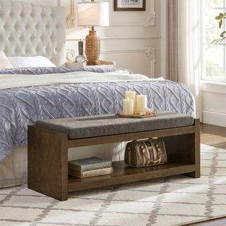 Sunvega Modern Accent Bench with Removable Cushion and Lower Storage Shelf