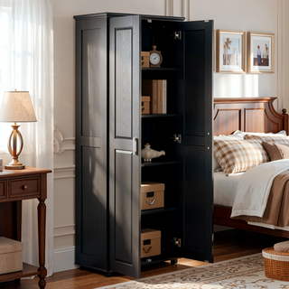 Sunvega White MDF Board Storage Cabinet with Two Doors and Adjustable Shelf
