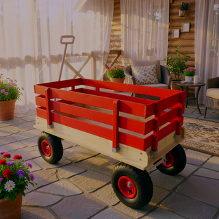 Sunvega Fresh Blue Solid Wood All-Terrain Toy and Garden Tool Cart Trolley