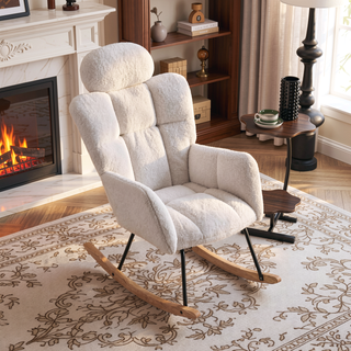 Sunvega Teddy Fabric Rocking Chair with Adjustable Footrest for Living Room