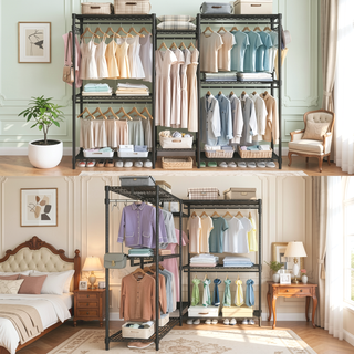 Sunvega Heavy Duty Freestanding Clothes Rack with 6 Adjustable Wire Shelves and 3 Rails