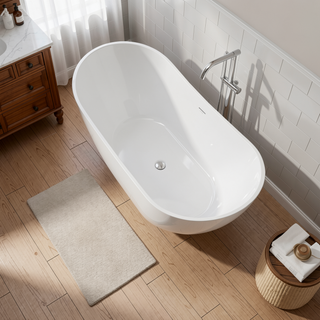 Sunvega Premium High-back Oval Acrylic Freestanding Soaker Bathtub Non-Slip Easy Clean