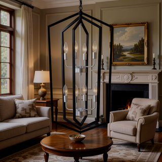 Sunvega 4-Light Matte Black and Gold Modern Industrial Chandelier for Dining Room