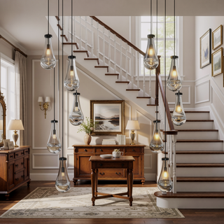 Sunvega Modern Raindrop Cluster Pendant Light with Clear Blown Glass Shade Adjustable Height