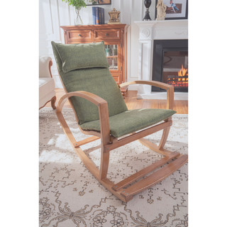 Sunvega Modern Rocking Chair With Wooden Frame And Plush Red Cushion For Living Room