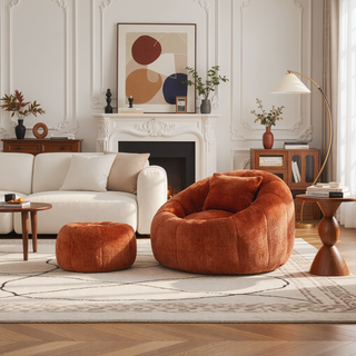 Sunvega Modern Pumpkin Shape Bean Bag Chair with Ottoman for Living Room