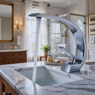 Sunvega Single Handle Waterfall Basin Faucet for Bathroom Sink in Chrome