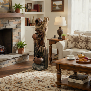 Sunvega Decorative Brown Water Fountain with Otter Design Light and Pump