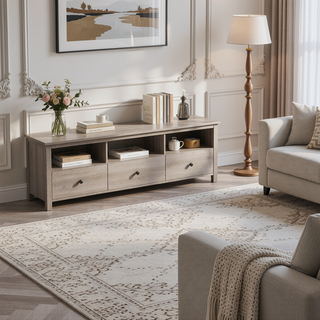 Sunvega Upholstered Wingback Bed with 54 Inch High Headboard in Textured Ivory Canvas Chenille