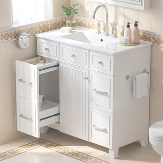 Sunvega 36 inch White Bathroom Vanity with Ceramic Sink and Soft Close Doors