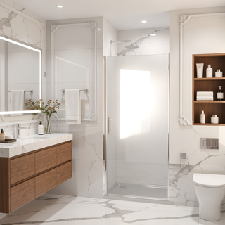 Sunvega 24x72 Inch Brushed Nickel Pivot Shower Door with Half Frame