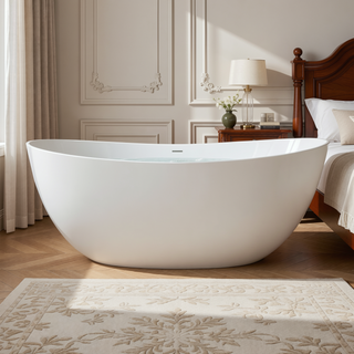 Sunvega 65 Inch Solid Surface Soak Bathtub with Slip Resistant Contour and Matte Finish