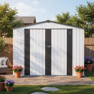Sunvega All Weather Metal Storage Shed with 2 Lockable Doors for Garden Backyard