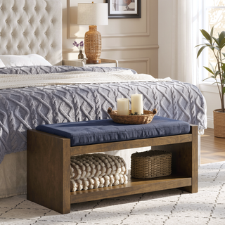 Sunvega Modern Accent Bench with Removable Cushion and Lower Storage Shelf