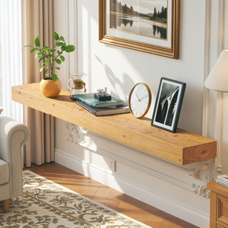 Sunvega Handcrafted Pine Wood Fireplace Mantel Shelf with Distinctive Wood Grain