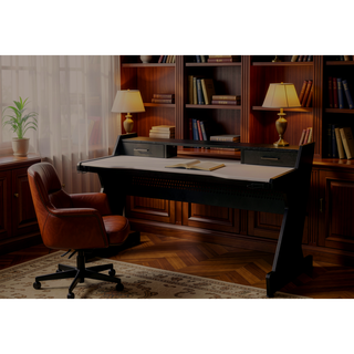 Sunvega Black and White Gaming Desk with Two Storage Drawers and Open Compartment