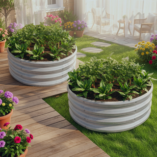 Sunvega 47.24 Inch Round Metal Raised Garden Bed for Vegetables Flowers and Herbs