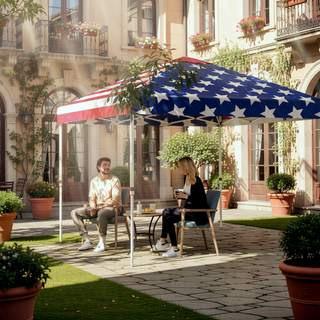Sunvega 10x10 ft American Flag Print Party Tent with Adjustable Height and Sidewall