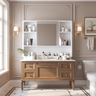 Sunvega Aluminium Medicine Cabinet Mirror with LED Light Defogging Function Cosmetic Storage Rack
