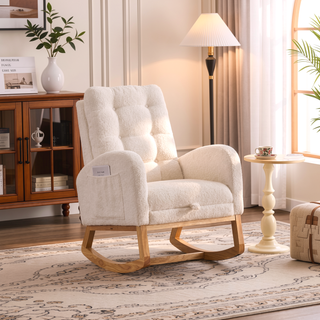 Sunvega Upholstered High Back Rocking Chair with Footrest and Side Storage Pocket