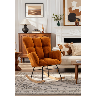 Sunvega Teddy Fabric Rocking Chair with Adjustable Footrest for Living Room