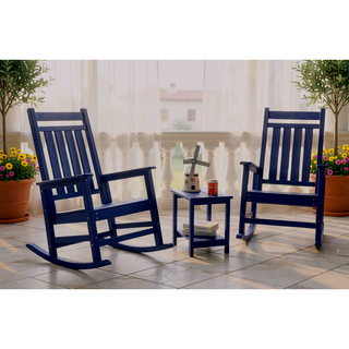 Sunvega All Weather-resistant Black Rocking Chair Set with Wood-Texture and Side Table