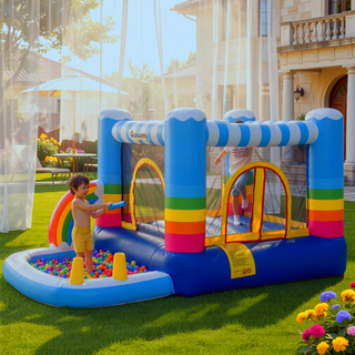 Sunvega Kids Inflatable Bounce House with Trampoline Pool and Air Blower for Indoor Outdoor