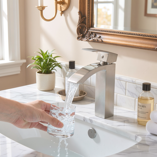 Sunvega Brushed Nickel Single Hole Waterfall Bathroom Sink Faucet with Single Handle