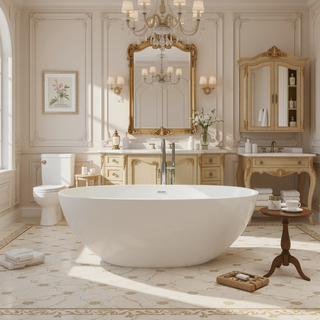 Sunvega Glossy White Freestanding Soaking Bathtub with Overflow and Pop-up Drain