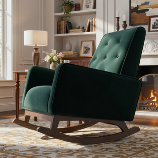 Sunvega Mid-Century Modern Solid Wood Rocking Chair with Microfiber Upholstery