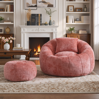 Sunvega Modern Pumpkin Shape Bean Bag Chair with Ottoman for Living Room